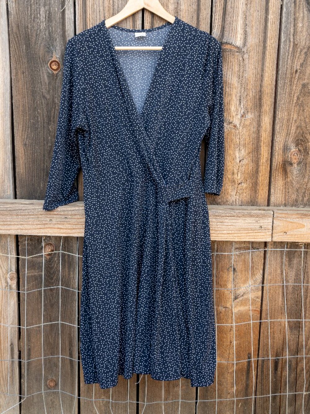 Kaileigh Faux Wrap Polka Dot Navy Dress